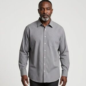 NWT Kirkland Signature Men’s Black Plaid Button Down Dress Shirt - Neck 19/2XL